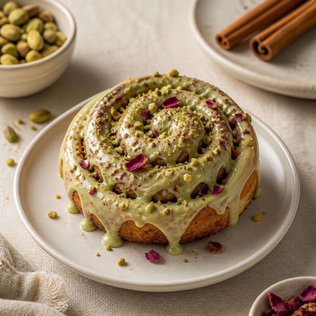 Cinnamon roll de pistacho con glaseado